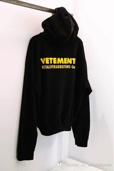 

18fw vetements черный простой желтый логотип кофты мужчины женщины пуловер ругательство случайные свободные хип-хоп уличный спорт толстовки, Black