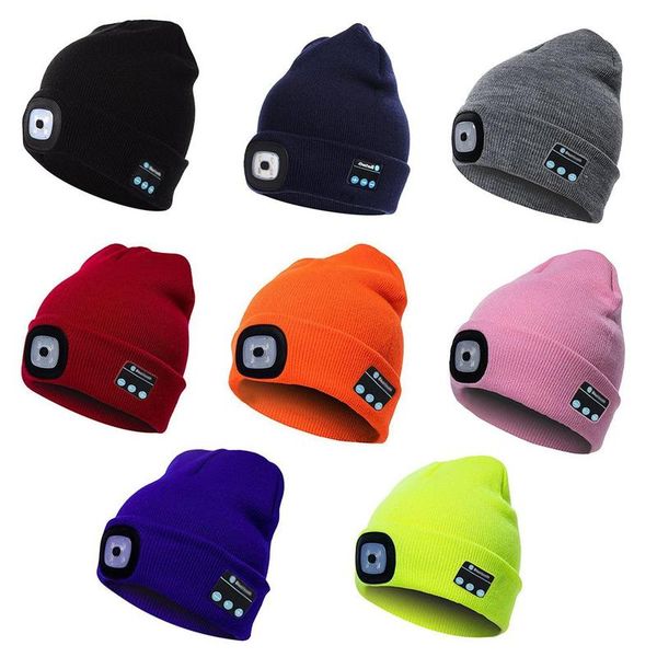 

bluetooth blue knitted hat with led light cap, led outdoor climbing hat rechargeable warm beanie knitting hiking cap, Blue;gray