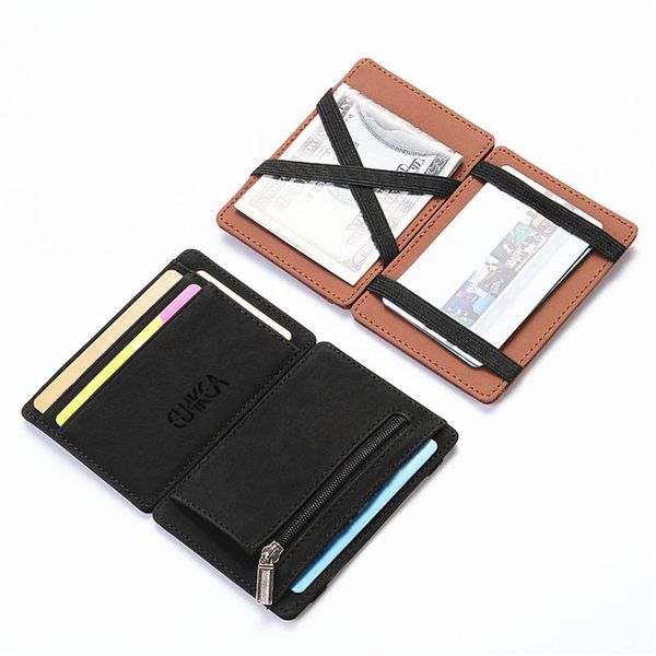 

2019 new brand men's leather magic wallet money clips casual clutch bus card bag for women man purse coin holder, Red;black