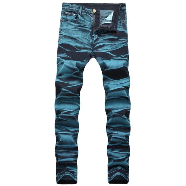 

fashion mens vintage washed straight fit jeans patchwork ripped denim pants with holes hip hop retro jean trousers for men, Blue