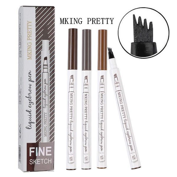 

60pcs mking pretty liquid eyebrow pen mking pretty eyebrow enhancer 4 colors four head eyebrow enhancer waterproof in stock, Black;red