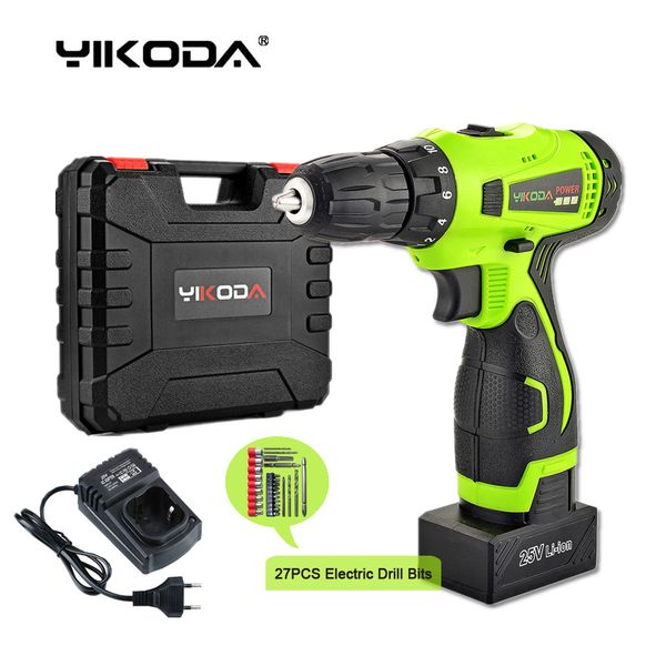 

yikoda 25v cordless drill lithium electric screwdriver multi-function home diy decoration power tools one battery plastic case accessories