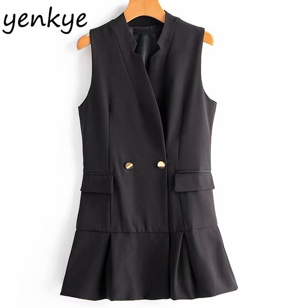 

elegant women v neck sleeveless vintage black office blazer vest chalecos para mujer syjz320, Black;white