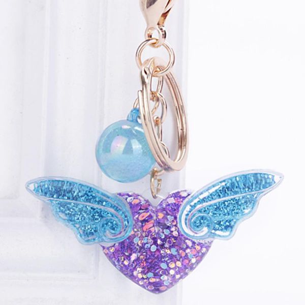 

cute sequin angel keychain party key ring pendant acrylic wing keychains women men gift for children bag pendant accessories, Silver