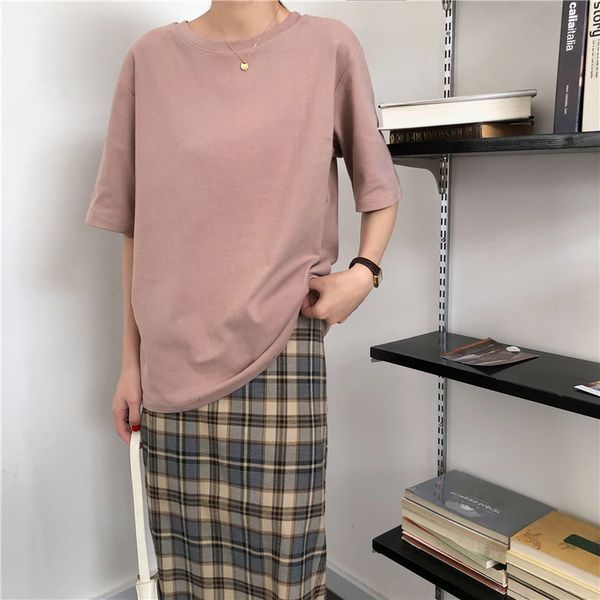 

2020 лето свежий большой размер сплошной цвет футболка повседневная основа дикий круглый вырез короткие рукава женская повседневная футболка, White