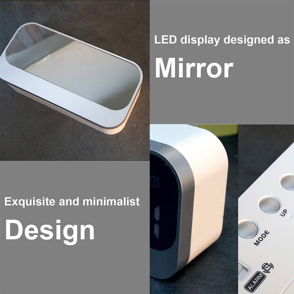 

alarm clock adjustable brightness gift easy operate bedroom led deskdecorative digital display mirror surface modern home