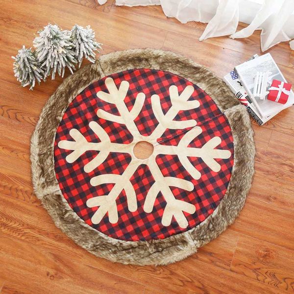 

90cm christmas tree skirt red flannel embroidered snowflake pattern apron floor mat xmas home decoration new year supplies ing