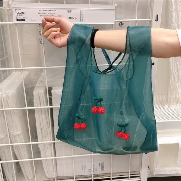 

eugen yarn cherry ornament shoulder bag portable shopping bag net yarn super fairy sweet transparent ring