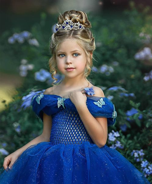 

royal blue золушка девушка pageant платье для длины свадебных бальных платьев девушки цветка пола тюль принцесса дети причастие платья, White;red