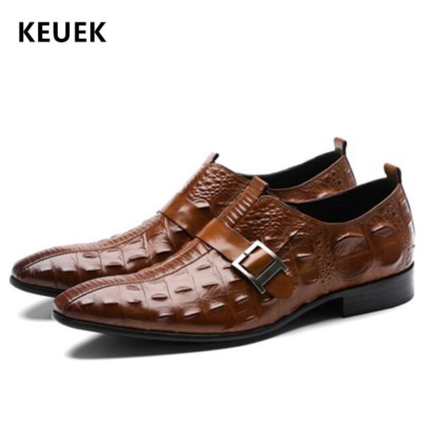 

fashion men dress shoes genuine leather pointed toe business shoes male flats crocodile pattern casual leather 02c, Black