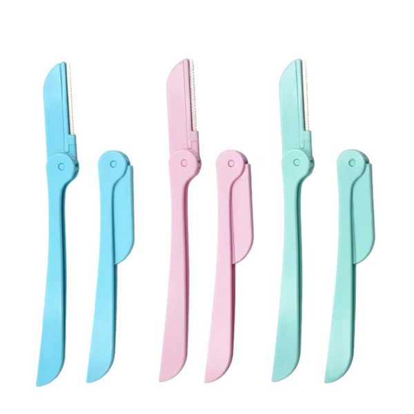 

new portable eyebrow trimmer pink/blue/green color eyebrows blade kit folding shaver facial hair removing razors