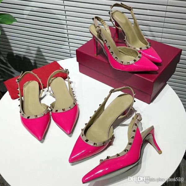 

rivet sandals 2019 new pattern designer leather high heeled shoes banquet party outdoor beach woman shoes slingback pumps sandals 41, Black