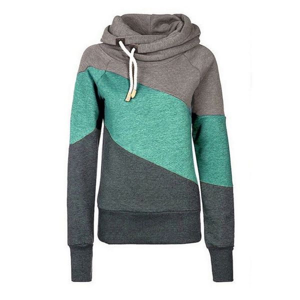 

women autumn hoodies contrast color long sleeves hooded pullover thick ks-shipping, Black