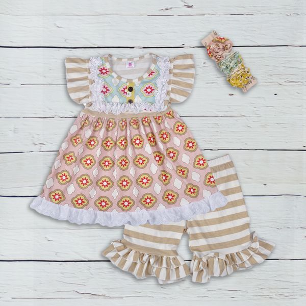 

new summer style girls boutique clothing set multi-pattern patchwork vintage striped ruffle capris kids fashion 2gk804-304 y190518, White