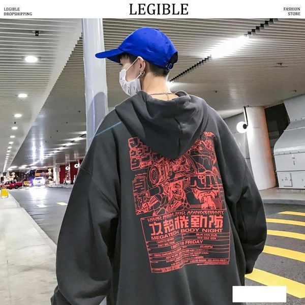 

legible men hip hop print hooded hoodies 2018 mens autumn harajuku sweatshirt male japanese streetwear skateboard pullover, Black