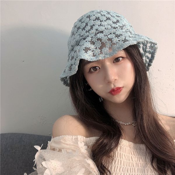 

шикарный кружевной рыбак детские выдолбленные цветы летняя фея сладкий навес прилив ведро ведро шляпа кружева рыбак шляпа, Blue;gray