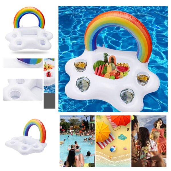 

new multi-function rainbow inflatable cup rainbow cup holder pool floats swim ring pool toys beach island drink holder t2i5203