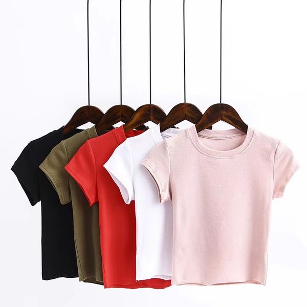 

summer round neck knitted tees women short sleeve bustier crop summer beach white female cami new arrival