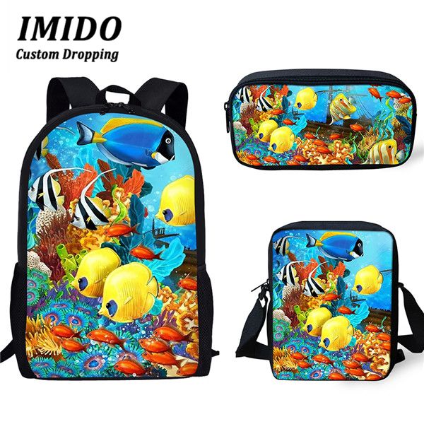 

imido повседневная ранцы детей, подводный мир, животный принт 3шт/набор детей рюкзак школы забронировать сумки для подростков мальчики девоч