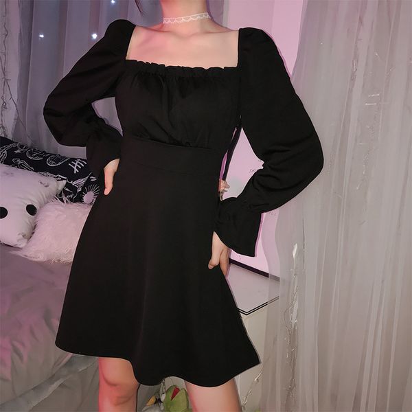 

2020 весной большой размер женской одежды новый продукт во французском стиле ретро суд пузырь платье рукав крест ремень обратно дизайн skirt, Black