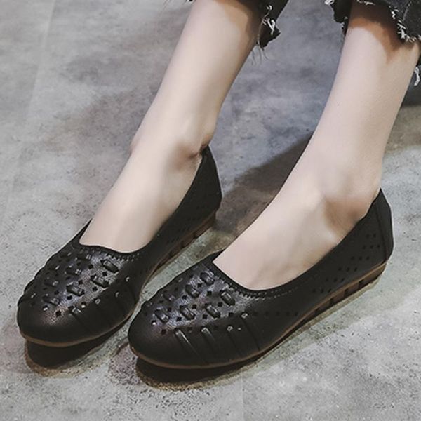 

summer women flat shoes ladies solid color soft sole loafers shoes female non-slip hollow round toe shallow flats, Black