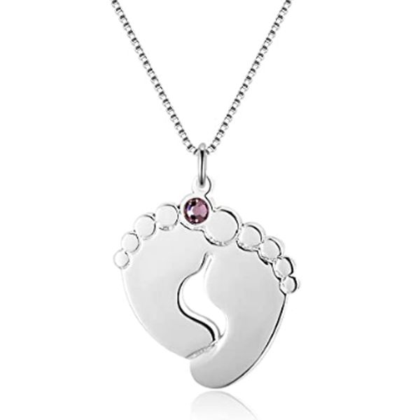 

diy customized personalized baby foot necklace necklace with custom name, simulated birthstone, Silver