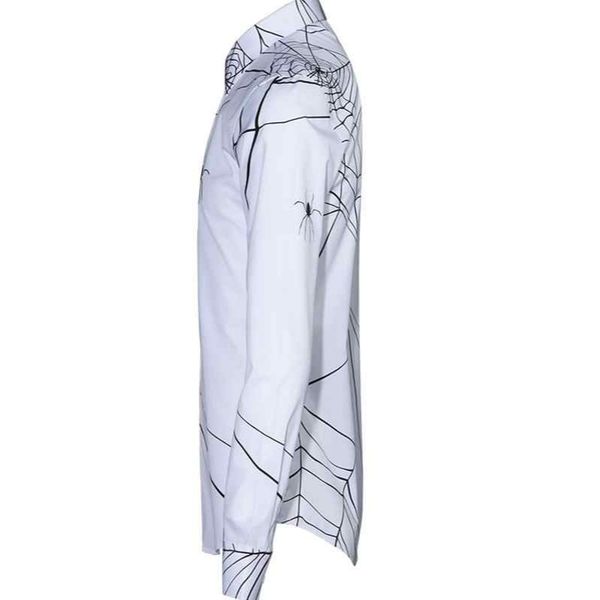 

star style мужчины 2020 новые рубашки с длинным рукавом моды рубашки платья мужской turn воротник хлопок тонкий gothic паутина повседневная, White;black