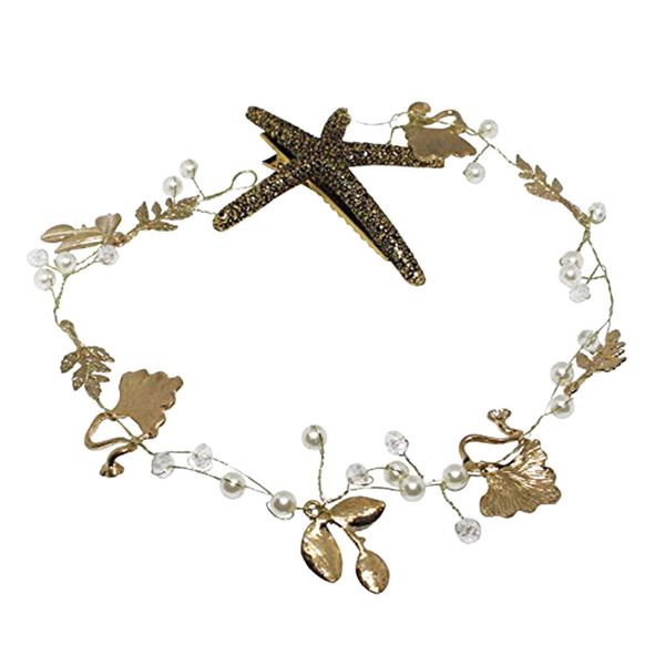 

handmade starfish hair accessories bridal gown accessories bridal handmade headdress, Golden;white