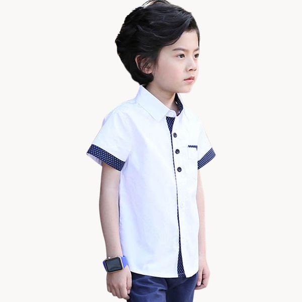 

2020 shirt for boy dot patchwork shirts for boys short sleeve kids blouse boy spring summer fashion school clothes for boys, White;black