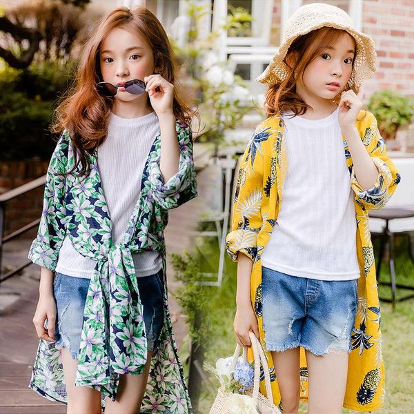 

open front sun protection clothing loose girl sun protection cape fashion cardigan parent child outfit womens floral cape, Black