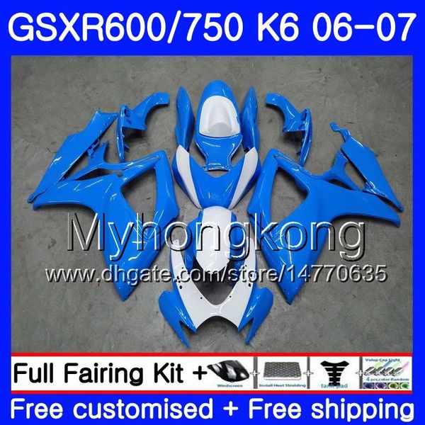 Corpo para SUZUKI GSXR 750 600 GSX R600 R750 GSXR750 06 07 296HM.3 GSX-R600 06 07 GSXR-750 K6 GSXR600 quadro azul claro 2006 2007 Kit de carenagens