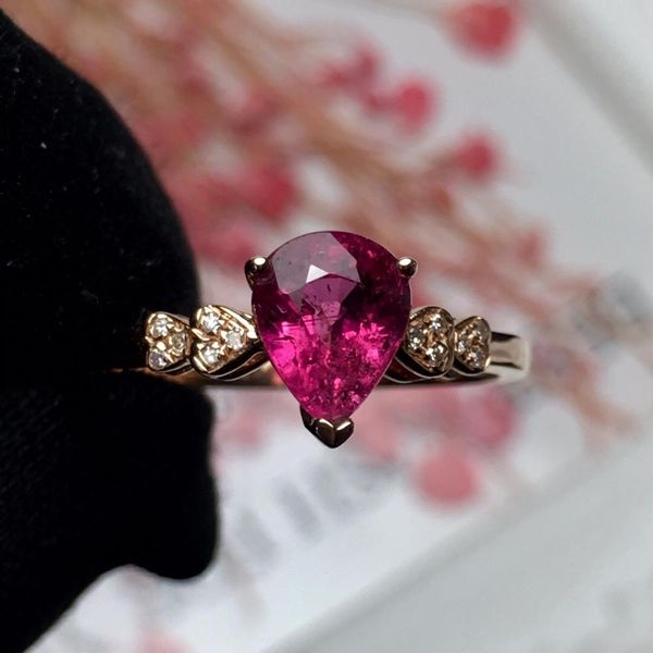 Feiner Schmuck, echtes 18-karätiges Roségold, AU750, 100 % natürlicher rosa Turmalin, 1,2 ct, Edelsteine, Diamanten, weibliche Ringe für Frauen, feiner Ring