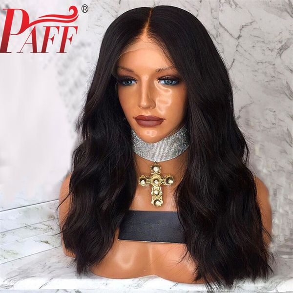 

paff natural wave short lace front human hair wigs with baby hair middle part pre plucked remy hair bleached knots, Black;brown