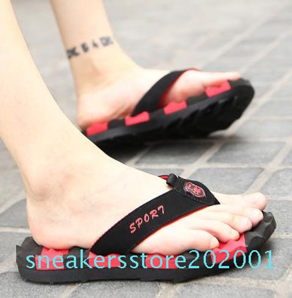 

fashion mens flip flops anti-slip comfortable classic massage breathable beach slippers sandals shoes man outside shoes s01, Black