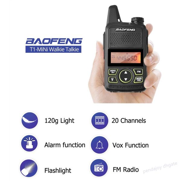 

горячая высокое качество baofeng bf t1 мини walkie talkie двухстороннее радио ультра тонкий микро вождения uhf 400-470 мгц 20 каналов