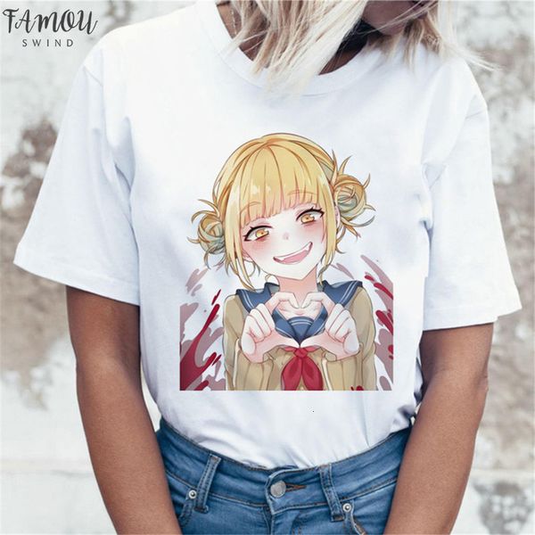 

women harajuku academia anime t shirt funny hentai himiko toga print tshirt tees female clothes ahegao cartoon t shirt, White