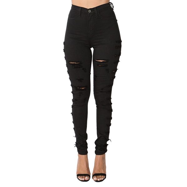 

black white hole ripped jeans women torn jeggings cool denim high waist pants capris female skinny black casual jeans, Blue