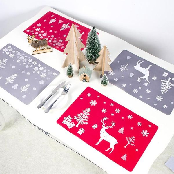 Xmas Pattern Placemat Cup Mats Xmas Tree Elk Printing Dining Table
