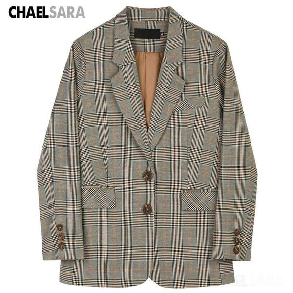 

spring autumn england style plaid blazer jacket women elegant single breasted female high street loose suit coat feminino, White;black
