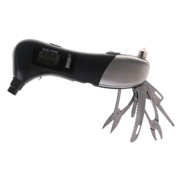 

2019 multifunctional 9 in 1 digital tire pressure alarm gauge tyre pressure sensor tpms systems w led car hammer