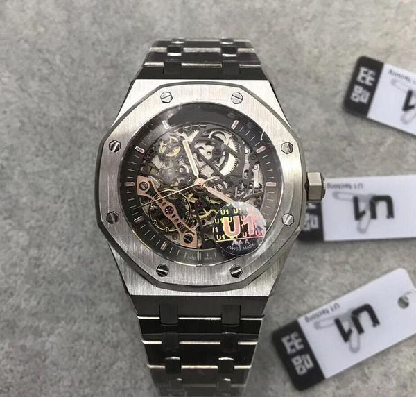 

2019 new arrived automatic mens watch royal oak 15407st.oo.1220st.01 series 41mm skeleton dial multi-color mens wristwatch, Slivery;brown