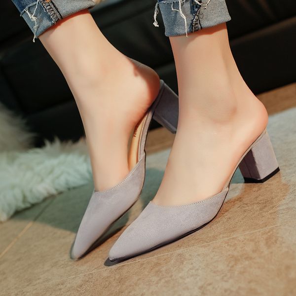 

women shoes summer fashion flip flops mules shoes high heel slippers woman pointed toe ladies female slides platform slippers, Black