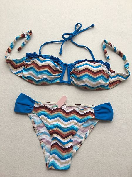 

2020 new arrival women tie brown blue white strips swimsuit fashion swimsuit size s-xl available, Silver