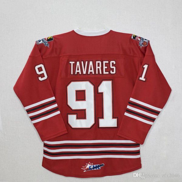 

Custom NCAA CHL Men's Oshawa Generals #91 John tavares Red Hockey Jersey Stitched Logos embroidered Any Name Number