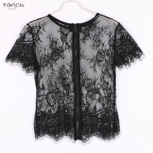 

Sexy Fashion Lace Embroidery Blouse Women Floral Transparent Shirt Summer Long Sleeve Party Short Hollow Out Tops