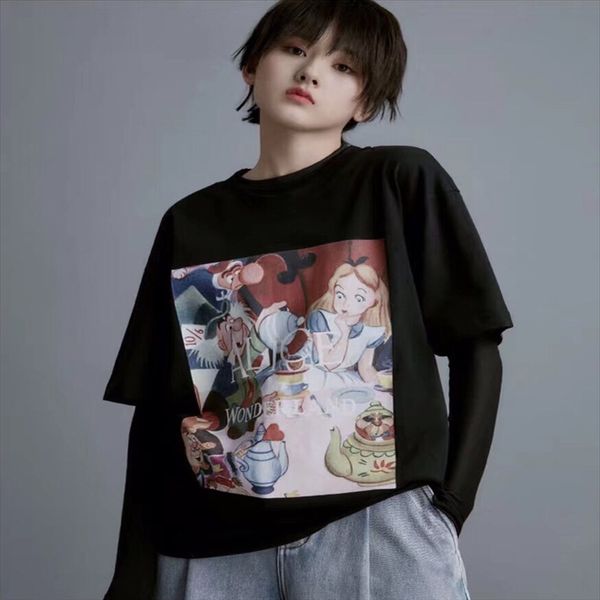

support 2020 pure cotton alice printed loose short-sleeved t-shirt women's summer style women's t-shirt, White