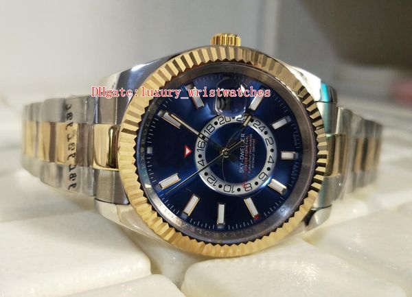 

excellent two tones wristwatches 326933 42mm 18k gold & steel blue luminescent asia 2813 movement mechanical automatic mens watch watches, Slivery;brown