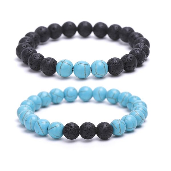 Hot Lava Rock Beads Bracciali 8 mm Fashion Natural Stone Charm Jewelry Weathering Stone Polsini Braccialetti 2 Styles Bracciale blu turchese