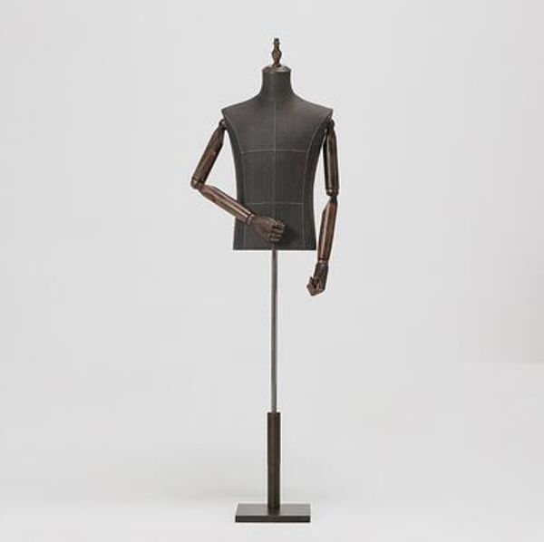 

3style male mannequin body half length model suit, trousers, pants rack display clothing store wood dase adjustable height d146, Khaki