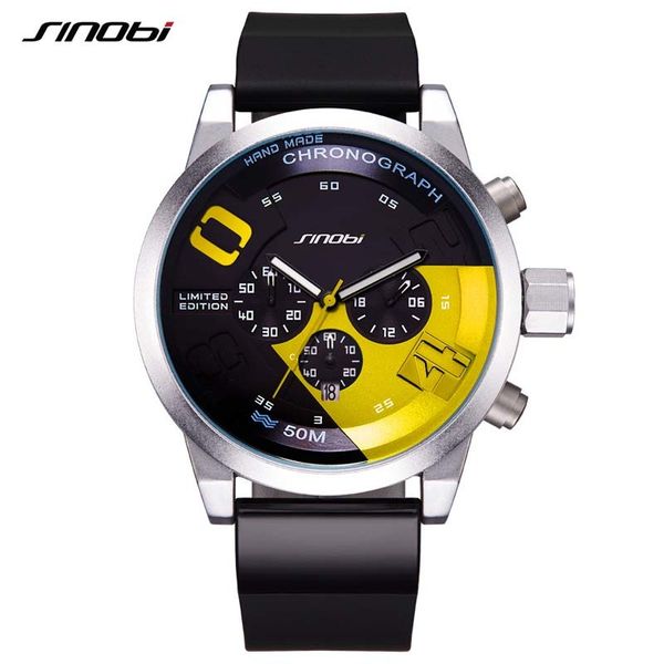 

sinobi chronograph watch men sport quartz wristwatch silicone watchband relogio time hour clock hombre mens watches 2019 new, Slivery;brown